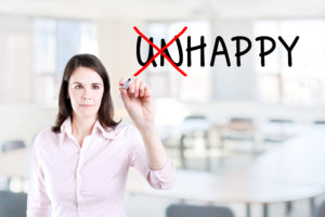 woman choosing happy not unhappy